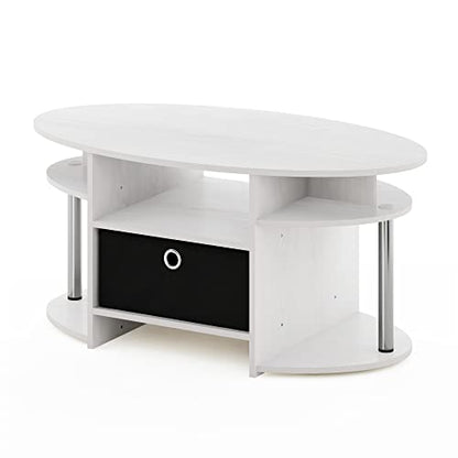 Oval Modern Coffee Table with Side Shelves and Storage Bin, Side Table with Shelf, Coffee Table, for Bedroom, Living Room, Home Office, White Oak/Stainless Steel - color: White Oak/Stainless Steel/Black
