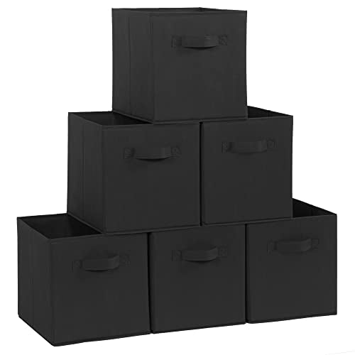 STORAGE MANIAC Storage Cubes, 11 Inch Durable 6 Pack Fabric Foldable Collapsible Bins with Handles for Organization, Closet, Shelves, Offices, Toys, Black - color: Black-6 Pack, size: 11 INCH