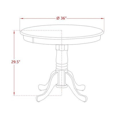 BOWERY HILL Round Rubber Wood Dining Table, 36" Diameter, Oak Walnut Finish, Black Pedestal Base, Traditional Antique Style, Durable Kitchen/Dinette Table for Small Dining Rooms - color: Oak and Black