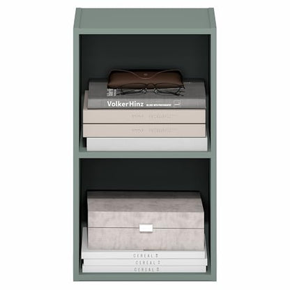 Furinno PASIR Book Shelf, 2-Tier Modern Bookshelf, Open Shelves Bookcase 9 x 12 x 21, Easy Assembly, for Living Room, Bedroom, Home Office, Sage Green - color: Sage Green, size: 2-Tier Cube