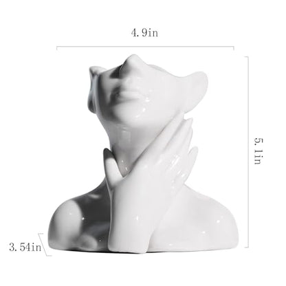 XSMXLNKWL Ceramic Face Vase White Flower Vase for Decor, Female Face Vase Art, Modern Decorative Vase Centerpiece for Table, Shelf, Living Room, Office, Bedroom, Small - style: Face Vase - Stroking the Neck