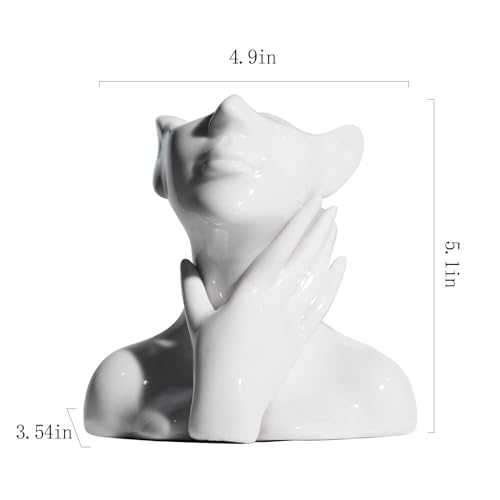 XSMXLNKWL Ceramic Face Vase White Flower Vase for Decor, Female Face Vase Art, Modern Decorative Vase Centerpiece for Table, Shelf, Living Room, Office, Bedroom, Small - style: Face Vase - Stroking the Neck