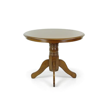 Round Solid Wood Dining Table 38.5'' D with Pedestal Base, Kitchen Round Table for 2 and 4 Persons, Restaurant Table, Medium Brown Color - color: Medium Brown