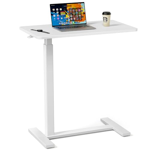 Sweetcrispy Overbed Table, Bedside Table, Mobile Standing Desk | Adjustable Wheels, Rolling Laptop Cart, Hospital Home Use, Space Saving Frame, Dorm, Apartment, Milky - color: Milky