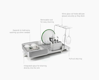 Joseph Joseph Extend Steel Plus Extendable Dish Rack Steel, Small to Large Dish Drainer with Wine Glass Holder & Drain Spout - color: Light Stone, style: Plus