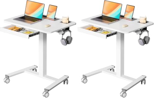 28" Mobile Standing Desk with Drawer, Portable Laptop Desk (Pack of 2) - color: White, size: 28" (Pack of 2)