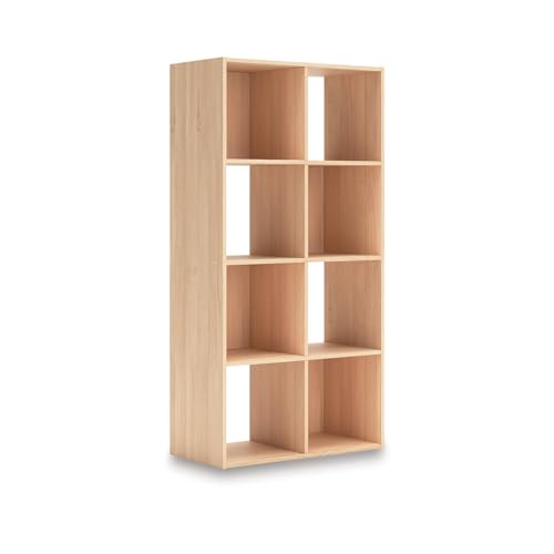 Signature Design by Ashley 8 Cube Storage Organizer Bookshelf, Light Brown | Durable engineered wood, Space-saving vertical 8-cubby floor mount, Fits standard 10.5-inch bins, Piperton Series - color: Tan, size: Eight Cube