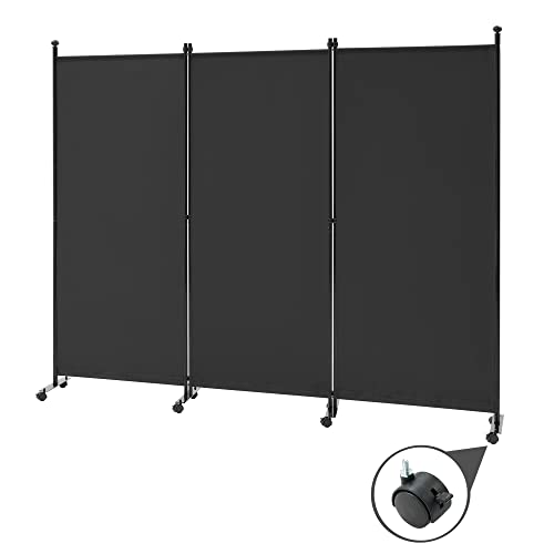 Spurgehom 3 Panel Rolling Room Divider, Folding Partition Privacy Screens | Freestanding Fabric Room Panel, Portable Folding Wall Divider for Office, Room, Restaurant, Hospital (Black) - color: Black, size: 3 Panel With Wheels