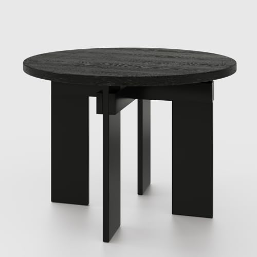 Rophefx 44.9" Round Dining Table for 4-6, Farmhouse Kitchen Table, Black | Modern wood table seats 4 to 6, with adjustable foot pads for stability in dining rooms, kitchens, or breakfast areas - color: Black