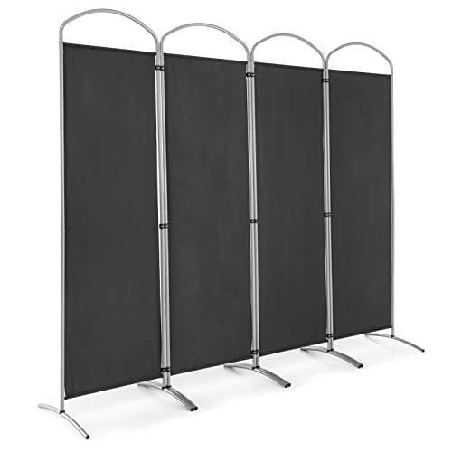 Giantex 1.8m(6.2피트) 접이식 4패널 룸 디바이더 그레이 - 221cm(87인치) 너비의 독립형 접이식 패브릭 프라이버시 스크린, 경량 휴대용 파티션 벽 칸막이 및 분리기, 홈 오피스, 아파트, 스튜디오용 - color: 회색., size: 4-Panel