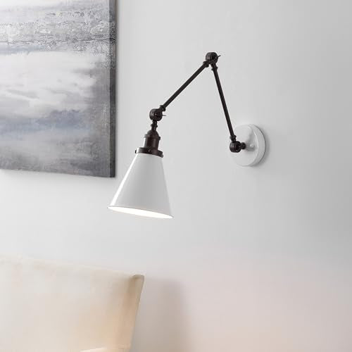JONATHAN Y Rover 1-Light Wall Sconce 7", White/Oil Rubbed Bronze | Adjustable Arm, Hardwired Bedside Reading Swing Arm, Farmhouse Cone Shade, Metal Hardwired Indoor Fixture, LED Bulbs Included - color: White/Oil Rubbed Bronze, size: Set of 1