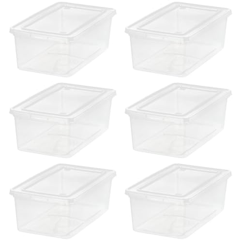 IRIS USA 6-Pack 6 Qt Storage Bins with Lids, Clear, Stackable | Ideal for shoes, crafts, office supplies and pantry items, nestable design, transparent design makes contents easy to find - size: 6 Qt - 6 Pack
