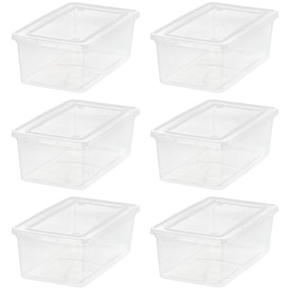 IRIS USA 6-Pack 6 Qt Storage Bins with Lids, Clear, Stackable | Ideal for shoes, crafts, office supplies and pantry items, nestable design, transparent design makes contents easy to find - size: 6 Qt - 6 Pack
