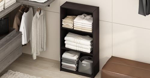 Furinno BASIC Book Shelf, 3-Tier Modern Bookshelf, Bookcase with Open Shelves, 9.3" x 21.8" x 39.5", for Living Room, Bedroom, Home Office, Dark Walnut - color: Dark Walnut, size: 3-Tier
