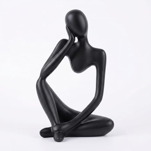 Black Resin Thinker Statue, Abstract Style Sculpture Figurines for Home Office Bookshelf Desktop Decor, Modern Art Collectible & Great Gifts Ideas - color: Black- Right