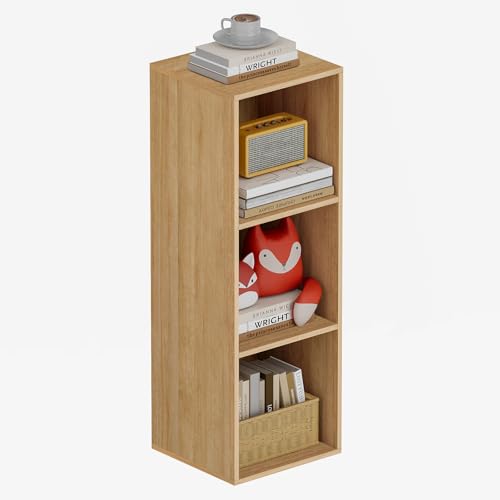 Book Shelf, Wooden Cube Storage Organizer with 11" Open Cubes, Stackable Modular Bookcase for Room Divider Storage, 3 Tier Bookshelf for Living Room, Bedroom, Office (Oak, 3-Cube) - color: Oak, size: 3-Cube
