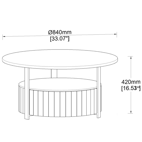 33 Inch Round Wood Coffee Table with Storage, Fluted Coffee Tables with 2 Tiers, Mid-Century Modern Center Table with a Single Drawer for Living Room - color: 33.07" 2 Tier-walnut