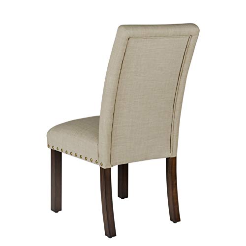 Homepop Home Decor | Classic Upholstered Parsons Dining Chairs | Set of 2 Accent Dining Chairs with Nailhead Trim, Natural Linen - color: Natural, style: Pack of 2