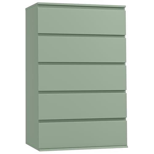 FOTOSOK Green Dresser, Dresser for Bedroom, 5 Drawer Chest of Drawers | 17.6D x 23.6W x 39.1H in Chest of Drawers, Dresser for Bedroom, Bedroom Dresser for Closet, Small Space/Apartment/Dormitory - color: Green