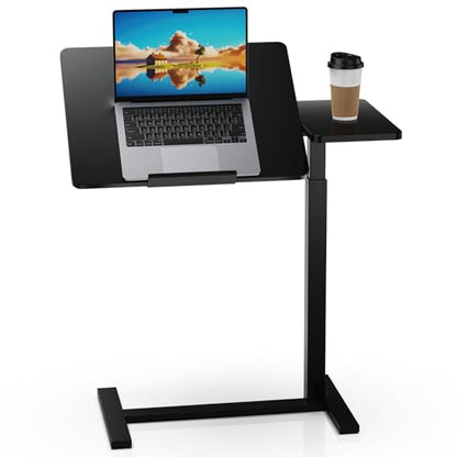 Simple Deluxe Standing Rolling Desk with Hidden Casters, Height Adjustable Pneumatic Mobile Laptop Desk, Tilting Bedside Table for Laptop, Overbed Bedside Table Hospital Home Use, Black - color: Black, style: Tiltable