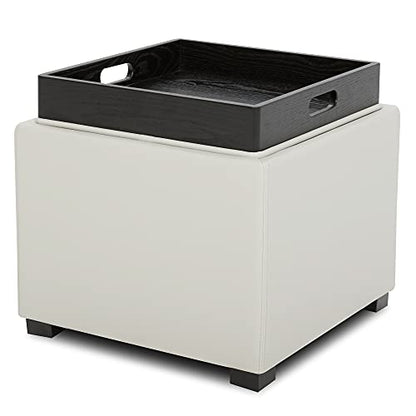 CHITA Storage Ottoman Cube with Tray Lid, Small Footstool with Storage, Square End Table for Living Room and Bedroom, Faux Leather in Light Gray - color: Light Gray