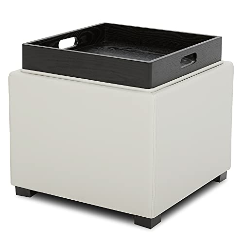 CHITA Storage Ottoman Cube with Tray Lid, Small Footstool with Storage, Square End Table for Living Room and Bedroom, Faux Leather in Light Gray - color: Light Gray
