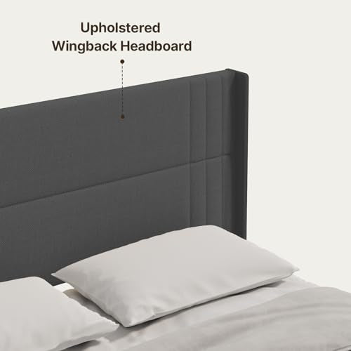 Gizoon King Bed Frame with Wingback Headboard, Upholstered Platform Bed | Bed Frame with Padded Headboard,Wooden Slats, Noise-Free, No Box Spring Needed, Easy Assembly,Dark Grey - color: Dark Grey, size: King