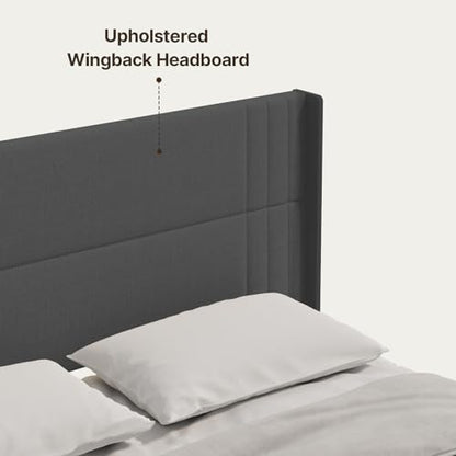 Gizoon King Bed Frame with Wingback Headboard, Upholstered Platform Bed | Bed Frame with Padded Headboard,Wooden Slats, Noise-Free, No Box Spring Needed, Easy Assembly,Dark Grey - color: Dark Grey, size: King