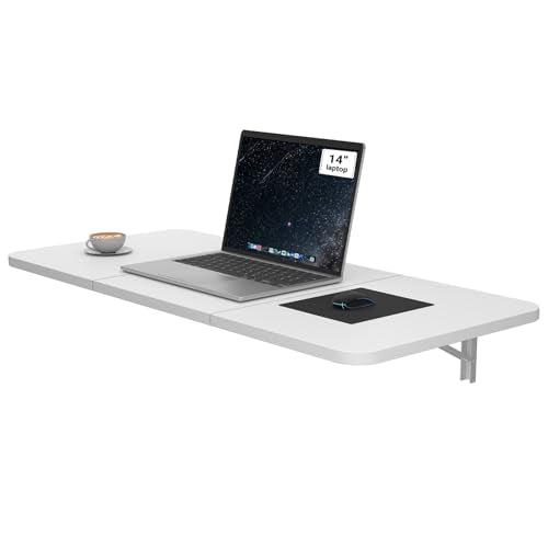 Neoaider Wall Mounted Folding Desk 35.4” x 15.7”, White | Drop Down Table with Metal Collapsible Brackets, Folding Wall Table for Small Spaces, Home, Office, Kitchen, Laundry Room - color: White, size: 35.4" x 15.7"