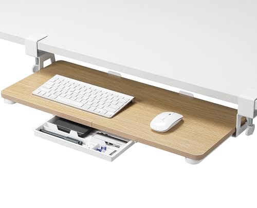 ETHU Keyboard Tray Under Desk, 26.77" X 11.81" Large Size Keyboard Tray with C Clamp-on Mount Easy to Install, Computer Keyboard Stand, Ergonomic Keyboard Tray for Home and Office (Oak) - color: Oak
