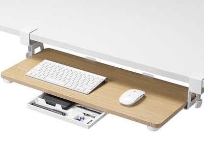 ETHU Keyboard Tray Under Desk, 26.77" X 11.81" Large Size Keyboard Tray with C Clamp-on Mount Easy to Install, Computer Keyboard Stand, Ergonomic Keyboard Tray for Home and Office (Oak) - color: Oak
