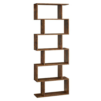 VASAGLE CUSTOS Collection - 6 Shelf Bookcase, S-Shaped Tall Bookshelf, Wood Display Shelf, Book Organizer, 27.6 x 9.5 x 75.4 Inch, Rustic Brown, for Living Room, Office, Rustic Brown ULBC61BXV1 - color: Rustic Brown, style: 6-Tier (27.6"W)