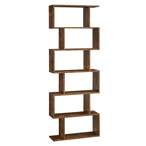 VASAGLE CUSTOS Collection - 6 Shelf Bookcase, S-Shaped Tall Bookshelf, Wood Display Shelf, Book Organizer, 27.6 x 9.5 x 75.4 Inch, Rustic Brown, for Living Room, Office, Rustic Brown ULBC61BXV1 - color: Rustic Brown, style: 6-Tier (27.6"W)