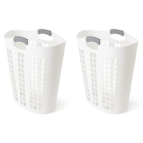 Gracious Living Easy Carry Flex Hamper, Large 87.5 Liter Lightweight Plastic Ventilated Laundry Basket Clothes Bin with Handles, White (2 Pack) - size: 2 Pack