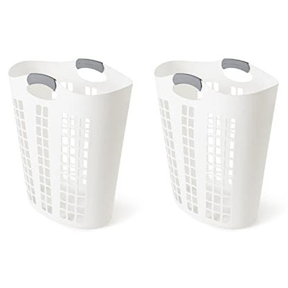 Gracious Living Easy Carry Flex Hamper, Large 87.5 Liter Lightweight Plastic Ventilated Laundry Basket Clothes Bin with Handles, White (2 Pack) - size: 2 Pack
