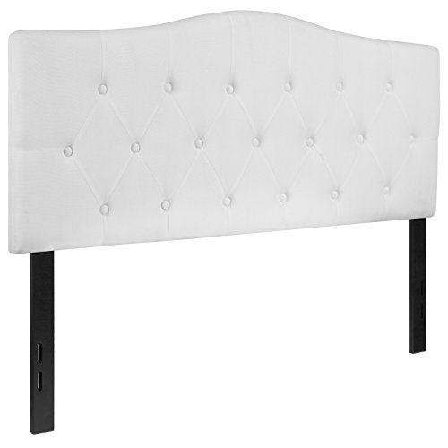 EMMA + OLIVER White Full Tufted Headboard | Adjustable Bed Rail Slots, Fabric Upholstered - color: White, size: Full