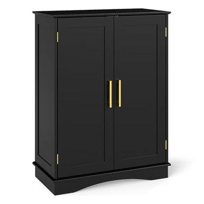 Tangkula Bathroom Floor Storage Cabinet, 31.5" H Freestanding Pantry Cabinet with 2 Doors and Adjustable Shelves, Kitchen Cupboard for Living Room, Dining Room, Bathroom (Black, 31.5" H)