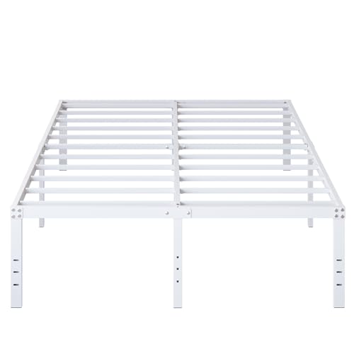 DiaOutro 18 Inch White Full Size Bed Frame with High Storage | Steel Slats Platform No Box Spring Needed Mattress Foundation, Easy Assembly, Noise Free - size: Full, style: 18 Inch (White)