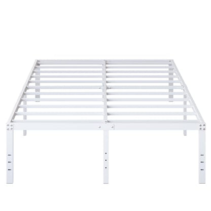 DiaOutro 18 Inch White Metal Bed Frame Queen with Storage | Steel Slats Platform No Box Spring Needed Mattress Foundation, Easy Assembly, Noise Free - size: Queen, style: 18 Inch (White)