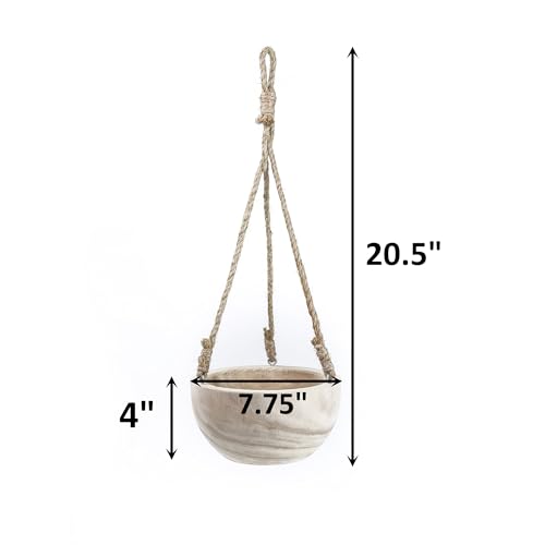 CYS EXCEL Small Wooden Hanging Planter Paulownia Wood Bowl Basket with Jute Rope for Indoor Plants Succulents - size: 7.75"