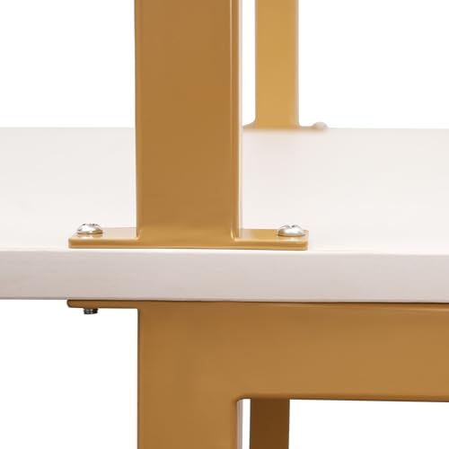 Industrial Wall Mount Desk, 3-Tier Ladder Computer Desk, 30inch Floating Computer Writing Table with Storage Shelves for Home Office Small Spaces (Gold+White) - color: Gold+white