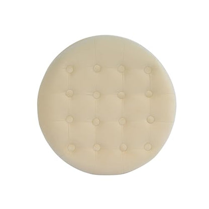 HomePop 19" Velvet Button Tufted Round Storage Ottoman - Cream - color: Cream
