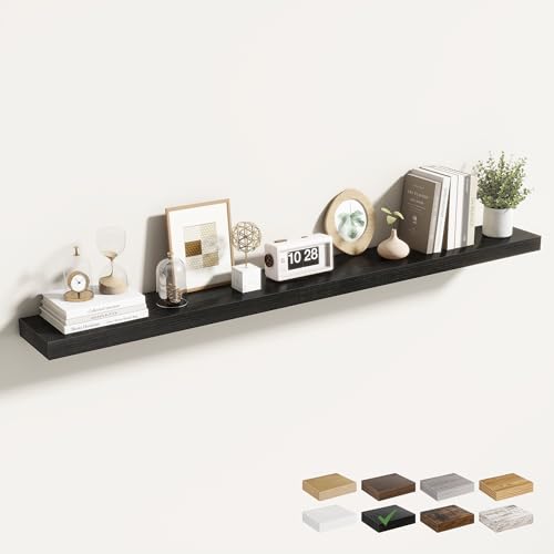 Acovy 55 Inch Floating Shelves for Wall 1 Pack, 55" Wall Shelves for Books, Storage, Decor, Wall Mounted Floating Shelf with Invisible Brackets for Kitchen, Living Room, Black - color: Black, size: 6.5"Wx55"L-1pc