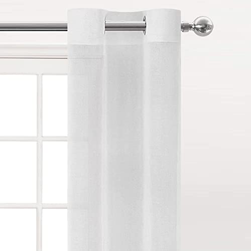 DWCN White Faux Linen Sheer Curtains - Grommet Voile Window Curtain Drapes for Bedroom Living Room 28 x 63 inch Length, Set of 2 - color: White, size: 28"W x 63"L (Pack of 2)