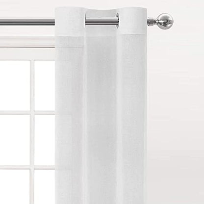 DWCN White Faux Linen Sheer Curtains - Grommet Voile Window Curtain Drapes for Bedroom Living Room 28 x 63 inch Length, Set of 2 - color: White, size: 28"W x 63"L (Pack of 2)