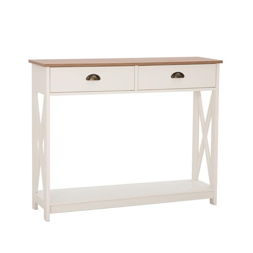 PHI VILLA White Entryway Table, Narrow Console Table with Drawers, 2 Tiers - color: Ivory 2