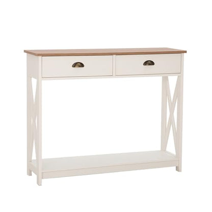 PHI VILLA White Entryway Table, Narrow Console Table with Drawers, 2 Tiers - color: Ivory 2