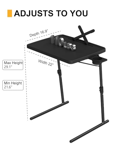 TV Tray Table, XL PRO TV Dinner Tables, 16.9 x 22 x 29.1inch Folding Desk with Cup Holder and Tablet Slot, Adjustable Couch Desk with 6 Height & 3 Tilt Angle Adjustments, Laptop Desks, Black