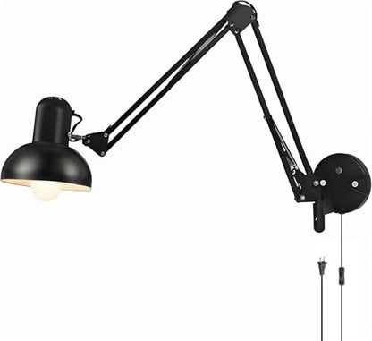 Black Industrial Swing Arm Wall Light Nordic Adjustable Long Arm Wall Sconces Lamp Metal Double-arms Folding Architect Work Wall Mount Lighting for Bedroom Reading Living Room