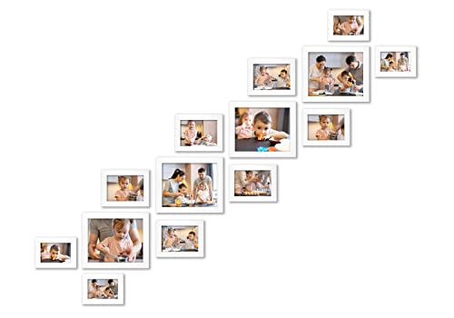 VELISTA 14 Piece Stair Picture Frame Set for Wall Collage – Stairwell Gallery Wall Frame Set -Stairway Décor for Walls - Ladder Picture Frames 4x6, 5x7, and 8x10 in - Staircase Wall Décor (White) - color: White